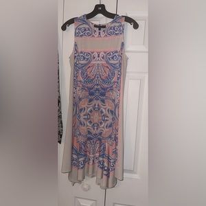 BCBGmaxazria Size XS Tan Blue and Peach Patterned Dress